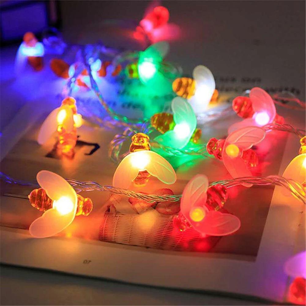 Outdoor Led Garland Bee Fairy Light String 3m 6m Whith Remote Waterproof Battery For Home Garden Fence Decor Holiday Lighting