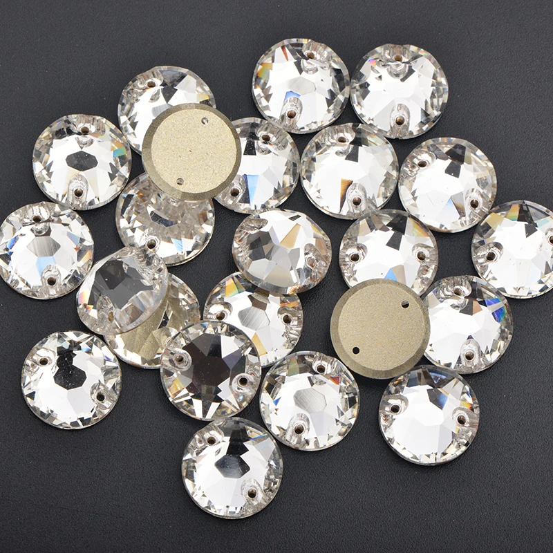 JUNAO 8mm 10mm 12mm Sewing K9 Glass Crystal AB Rhinestone Flatback Round Strass Diamond Sewn Crystal Stones for DIY Clothes