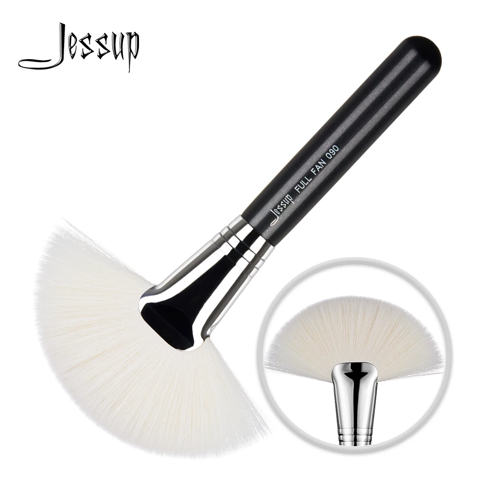 Jessup Single Makeup Brush FULL FAN High Quality Professional Fiber Hair Black-Silver Wholesale Face Brush 1pcs-090