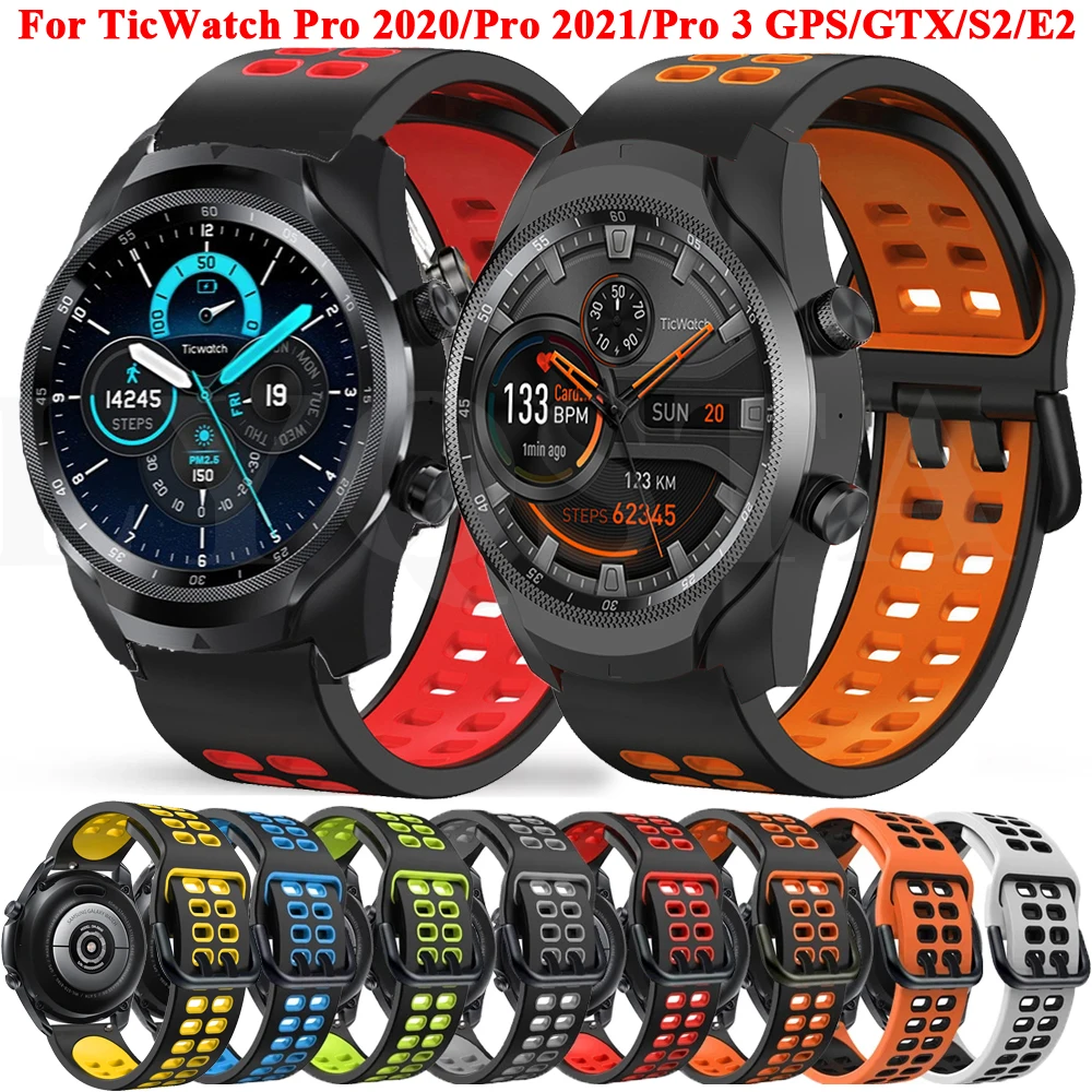 

20 22mm Silicone Straps Band For TicWatch Pro 3 Ultra/LTE/2021 GPS Smartwatch TicWatch S2 E2 GTX Replacement Watchbands Bracelet