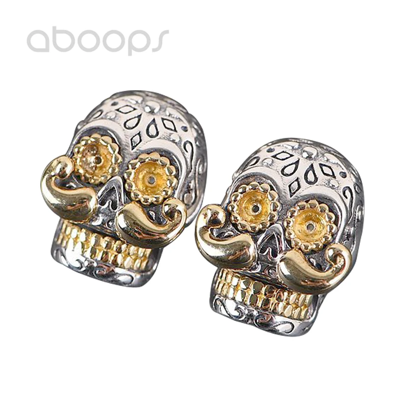 

Gothic 925 Sterling Silver Skull Stud Earrings Jewelry for Men Women,Two Tone,Free Shipping