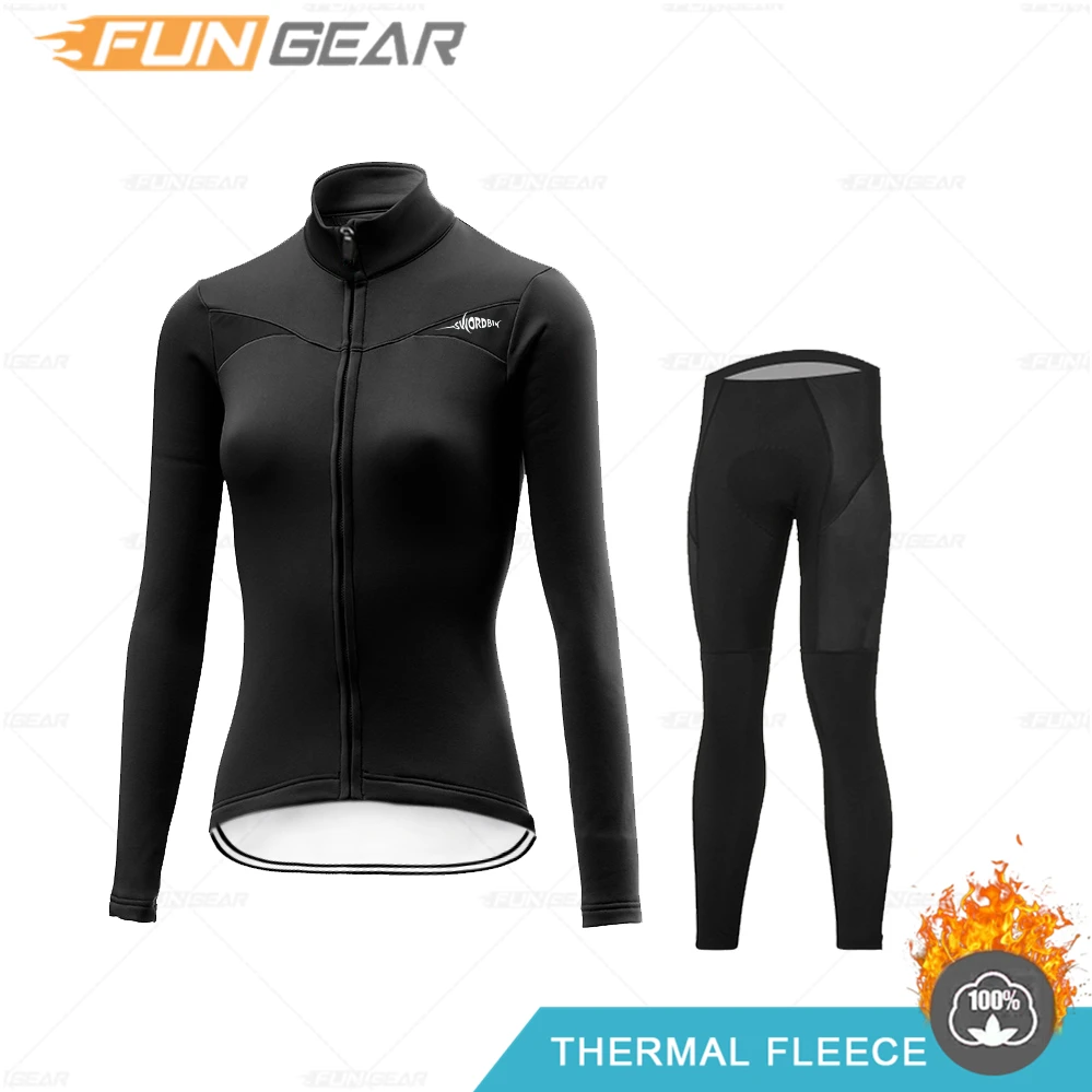 Women Cycling Fleece Thermal Clothing Set Jersey Mountain Bike Clothing Braces Pants Triathlon Winter 2023 Fashion Clothing