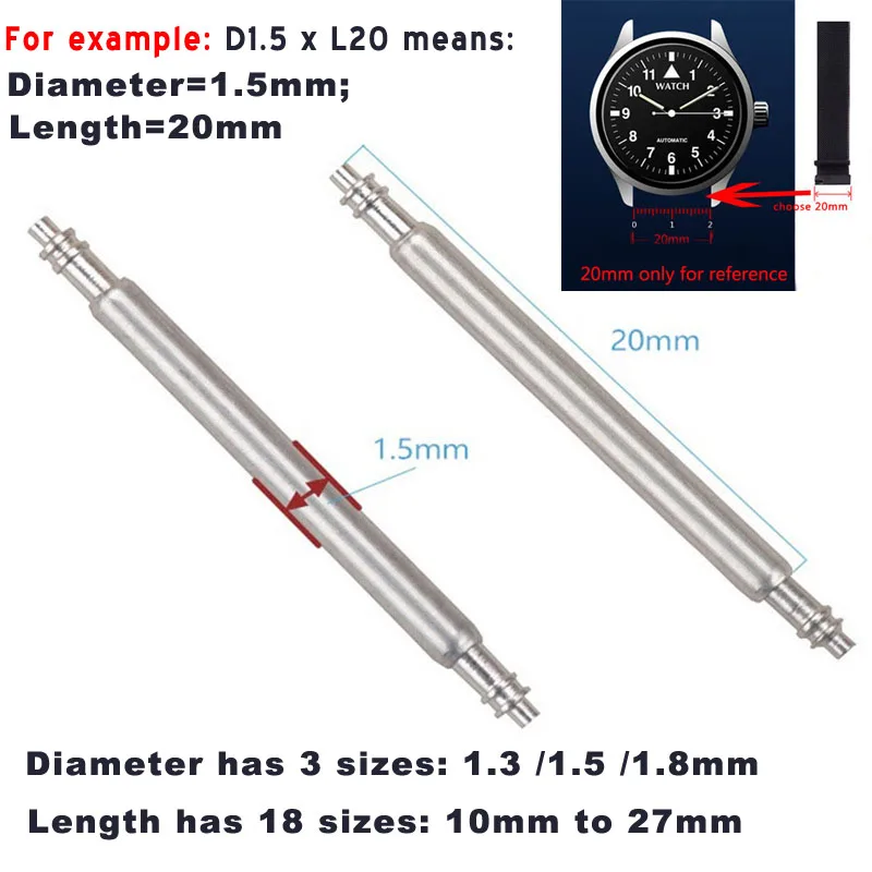 10/11/12/13/14/15/16/17/18/19/20/21/22/23/24/25/26/27mm Watch Band Strap Spring Bars Pins Stainless Steel Replace Watch Pin