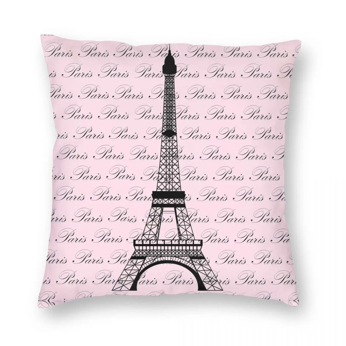 

Pink Paris Eiffel Tower Square Pillowcase Polyester Linen Velvet Creative Zip Decor Sofa Cushion Cover 18"