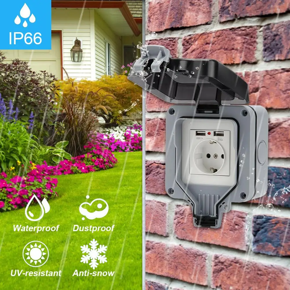 Weatherproof Outdoor Socket With Lockable Cover High-performance Plug Base For Indoors IP66 220V 250V