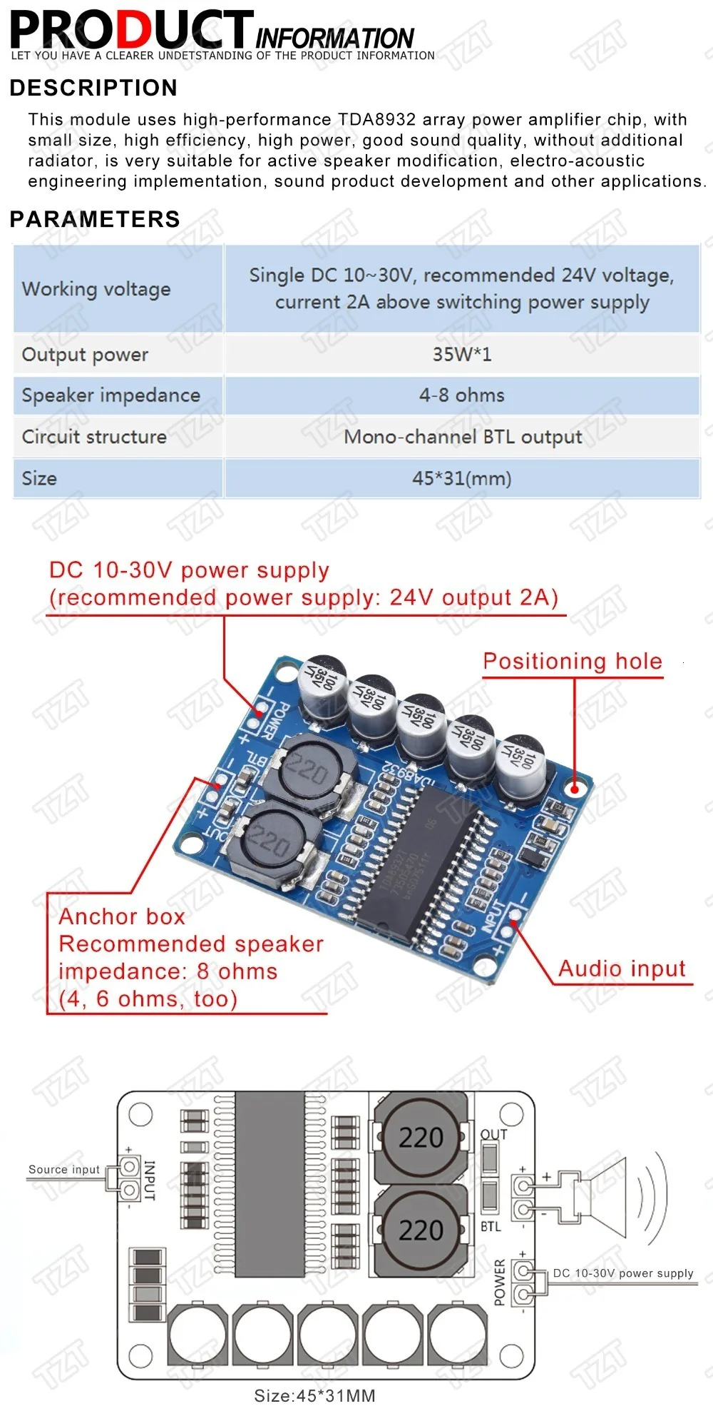 TZT 1/3PCS Digitales Leistungsverstärker-Modul 35W Mono-Verstärkermodul Hochleistungs-TDA8932 mit geringem Stromverbrauch – Detail 1