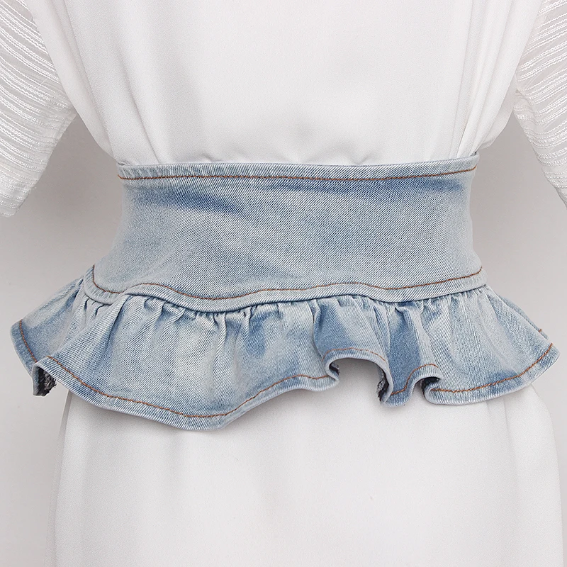 Women's Runway Fashion Blue Denim Cummerbunds Female Dress Corsets Waistband Belts Decoration Wide Belt TB1769