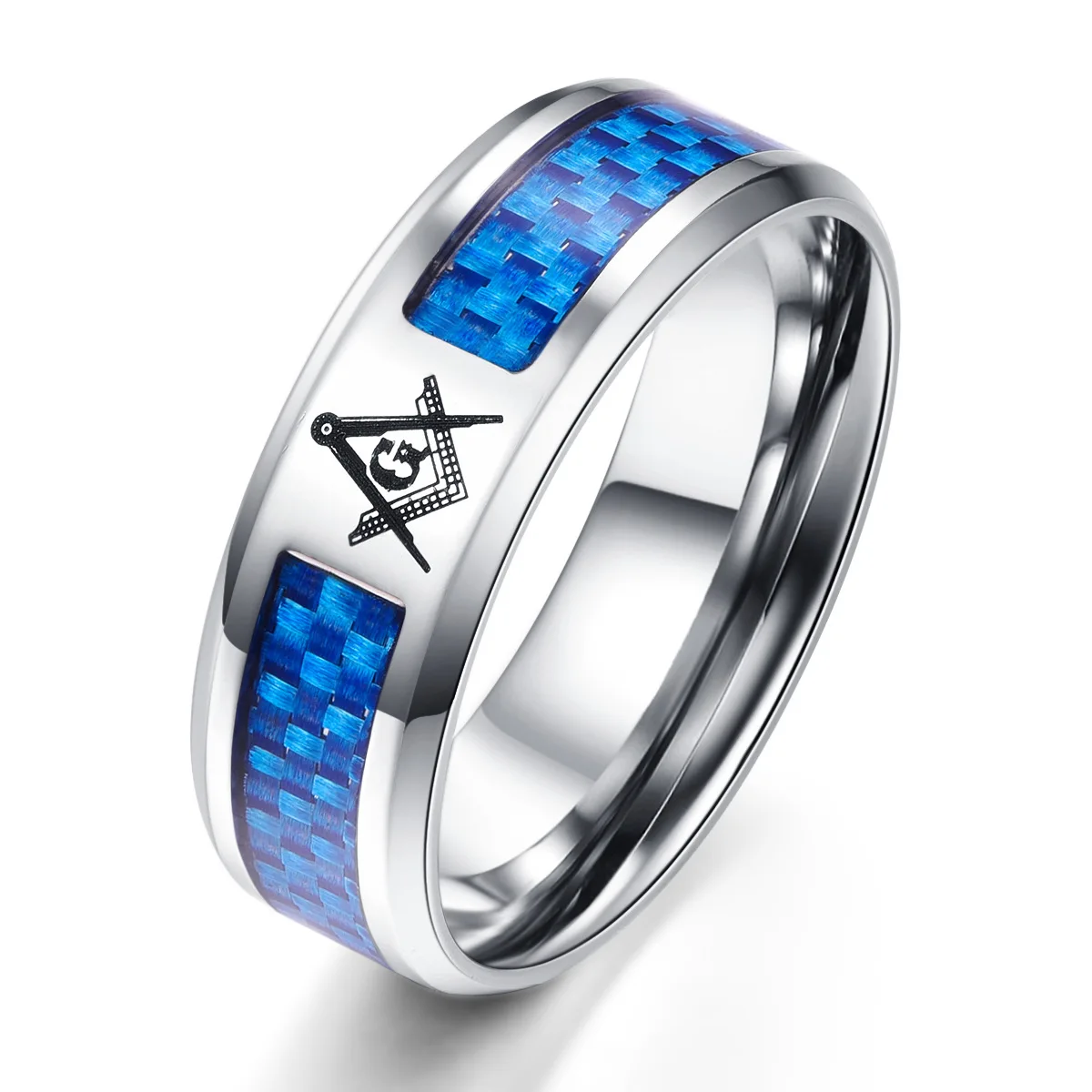 New Titanium Steel Half Ring Masonic Carbon Fiber Ring Classic Men\'s Party Meeting Jewelry Accessories Anniversary Gift