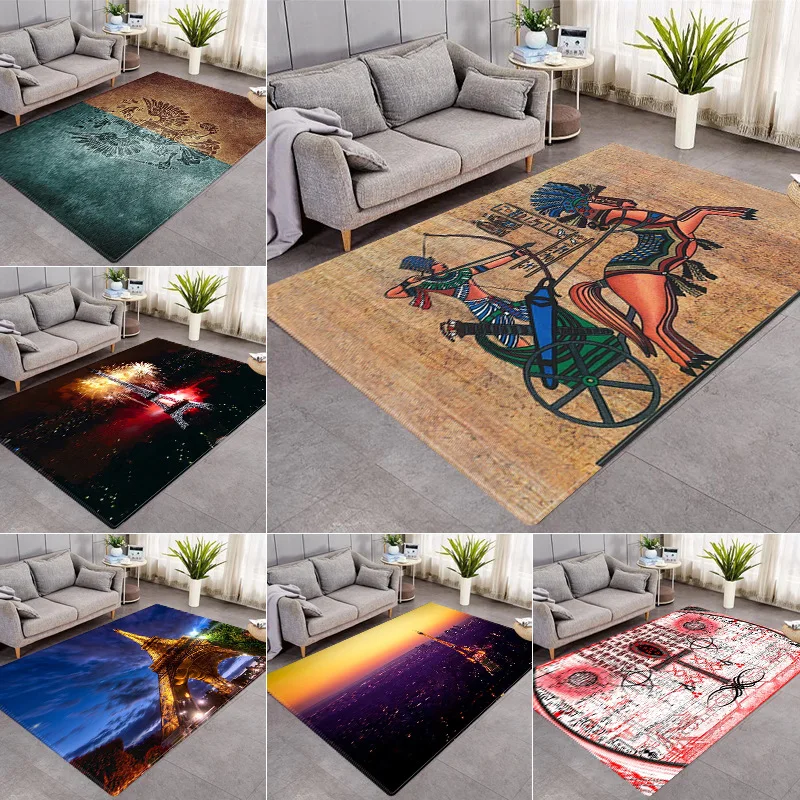 

Egyptian Culture Big Carpets For Living Room Area Rug Nordic Vintage Ethnic Style Floor Mat Non-slip Washable Bedroom Beside Rug