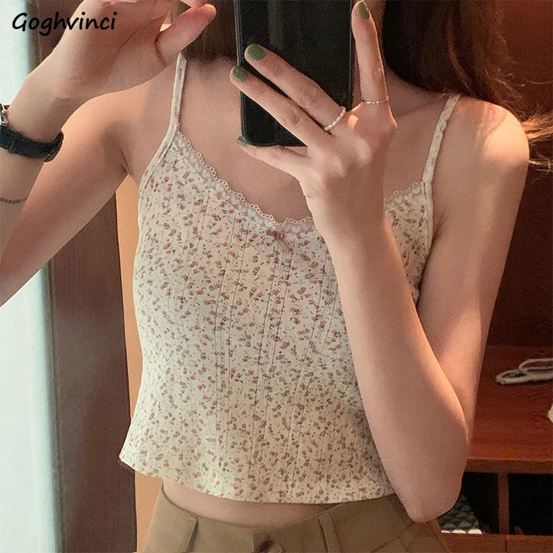 

Camis Women Floral Sweet Vintage Japanese Style Casual Fashion Summer Cozy Girlish All-match Lovely Street Wear Cropped Chic New