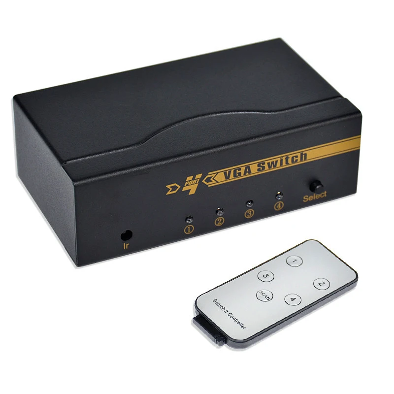 4 Port VGA Switch Box 4 In 1 Out HD Video Computer Display Conversion Sharer With Remote Control Switcher