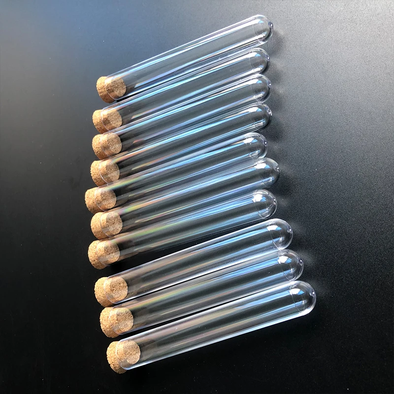 100pcs 15x100mm Lab Clear Plastic Test Tubes With Corks Stoppers Caps Wedding Favor Gift Tube Laboratory School Experiment