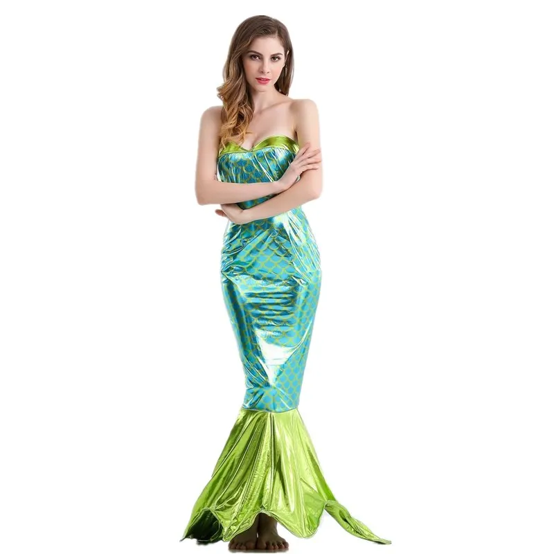 Fairy Mermaid Tail Princess Girls Cosplay Costume Adult Women Sexy Long Dress Halloween Party Clothes Female Mermaid Set Dress