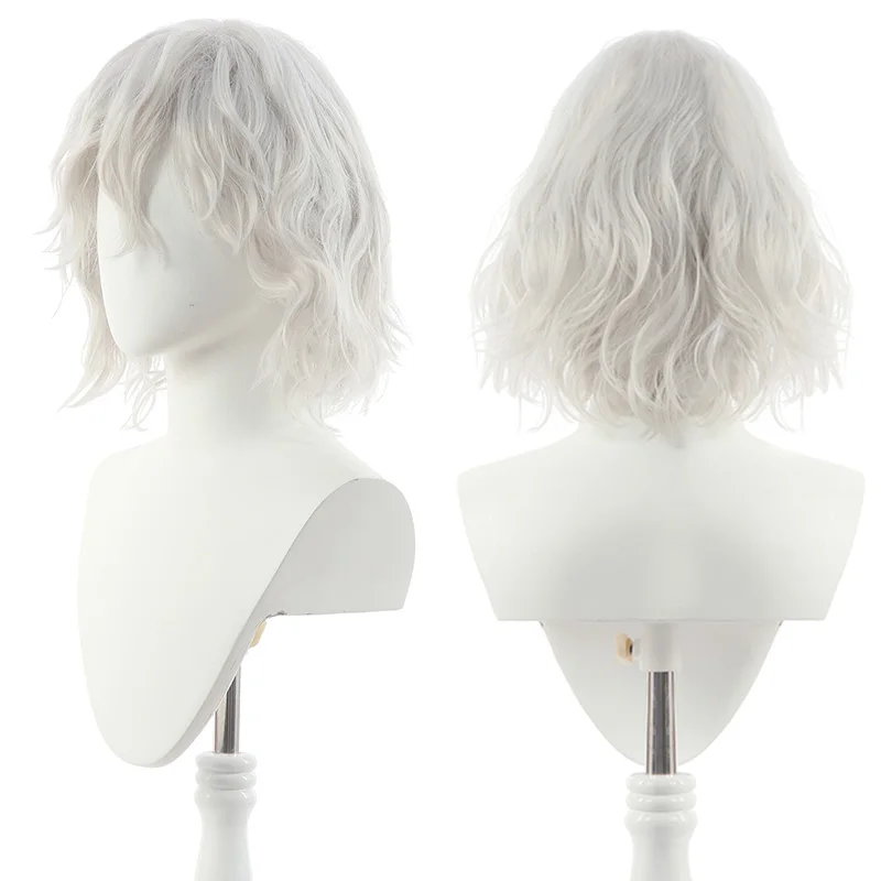 Neferpitou peruca cosplay para mulheres, e-mail l, cabelo sintético, perucas curtas encaracoladas, branco prateado, resistente ao calor, caçador x caçador