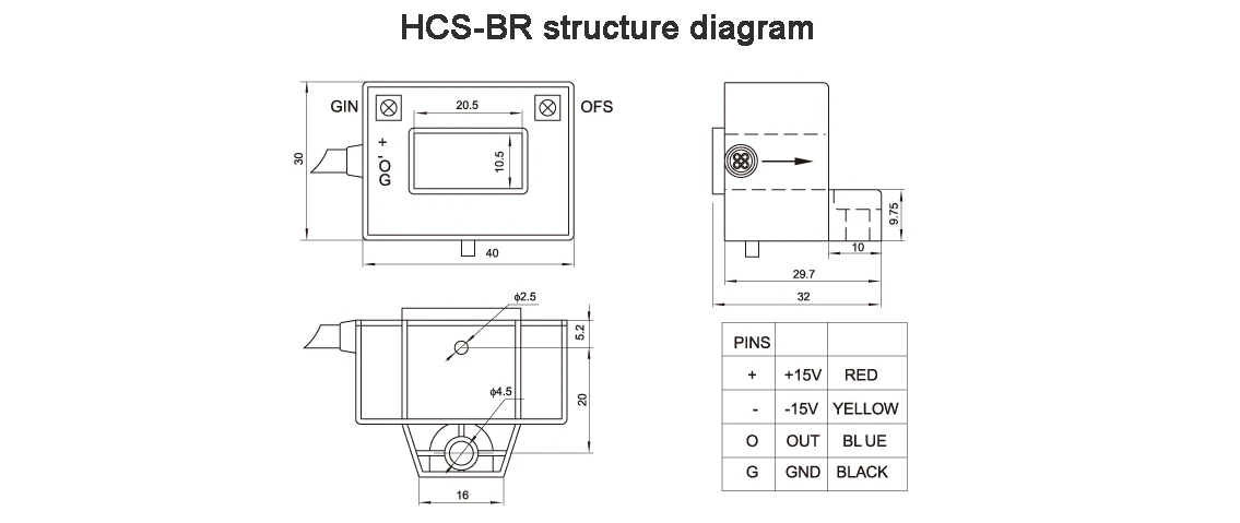 Sensore corrente Hall HCS-BR 50A 100A 150A 200A