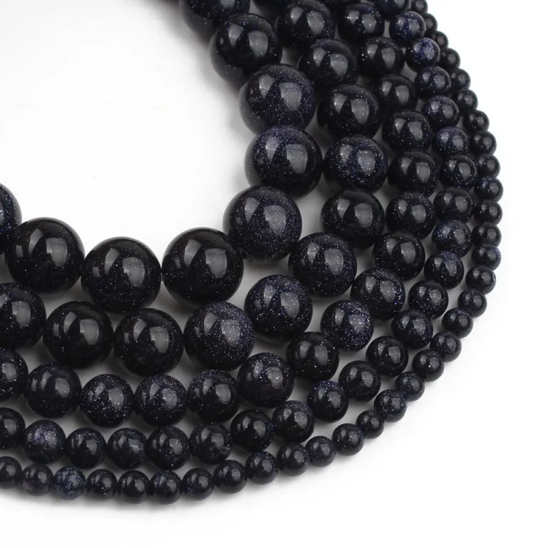 2/3/4/6/8/10/12mm Natural Dark Blue Sand stone Beads Loose Stone Round Loose Beads for DIY Accessories Jewellery Making 15\'\'