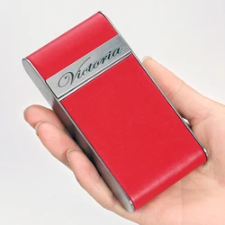 Red Black 100mm Slim Cigarette Case Box Fashion Stainless Steel PU Leather Name Custom LOGO Smoking Gift For Girlfriend Women