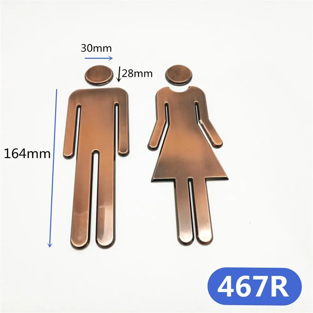 ABS resin Man&Woman WC Stickers Toilet Signs Restroom Washroom Signage Plaque Bronze Silver Gold