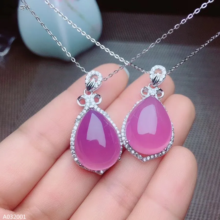 

KJJEAXCMY Fine Jewelry 925 sterling silver natural pink chalcedony gem inlaid female money chain pendant set support detection