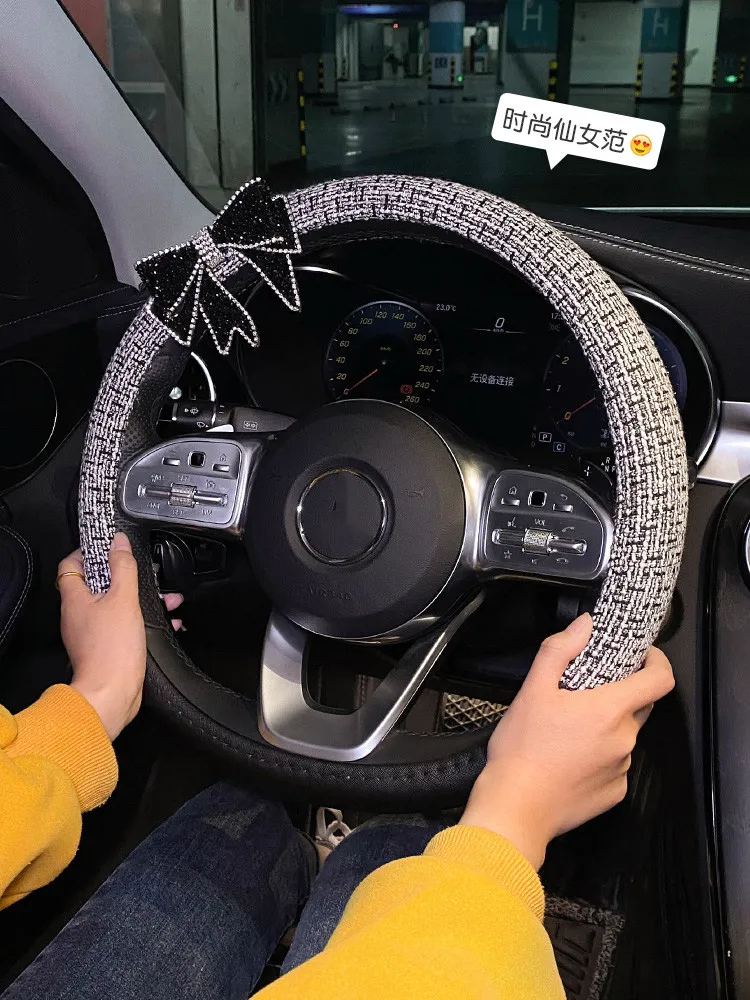 New Diamond Bowknot Houndstooth Simple Fashion Four Seasons Universal Car Interior Steering Wheel Cover Ornament