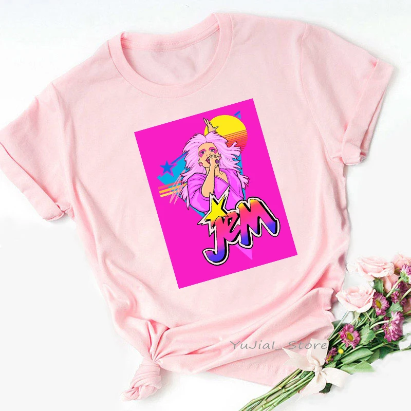 T Shirt Women Clothes 2024 Funny Jem And The Hologram Pink T-Shirt Female Harajuku Shirt Summer Tops Tee Shirt Femme