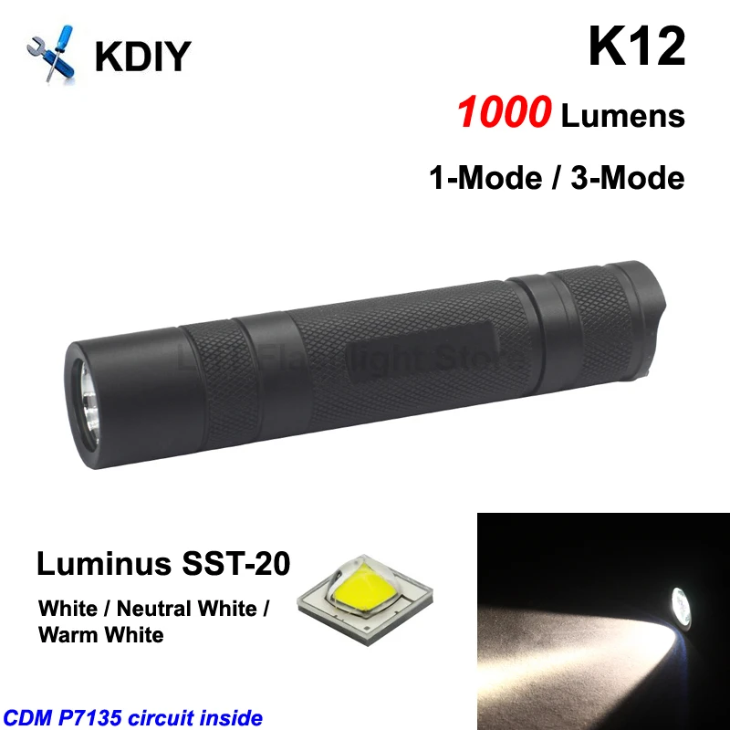 

Светодиодный фонарик KDIY K12 SST-20 1000 люмен-черный (1x18650)