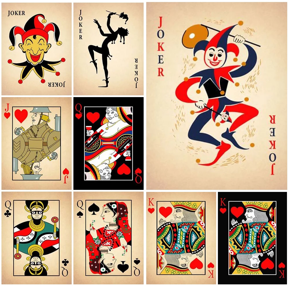 Joker Playing Cards Poker Posters Wall Pictures For Living Room Home Decor Nordic Poster Wall Art Canvas Painting Unframed