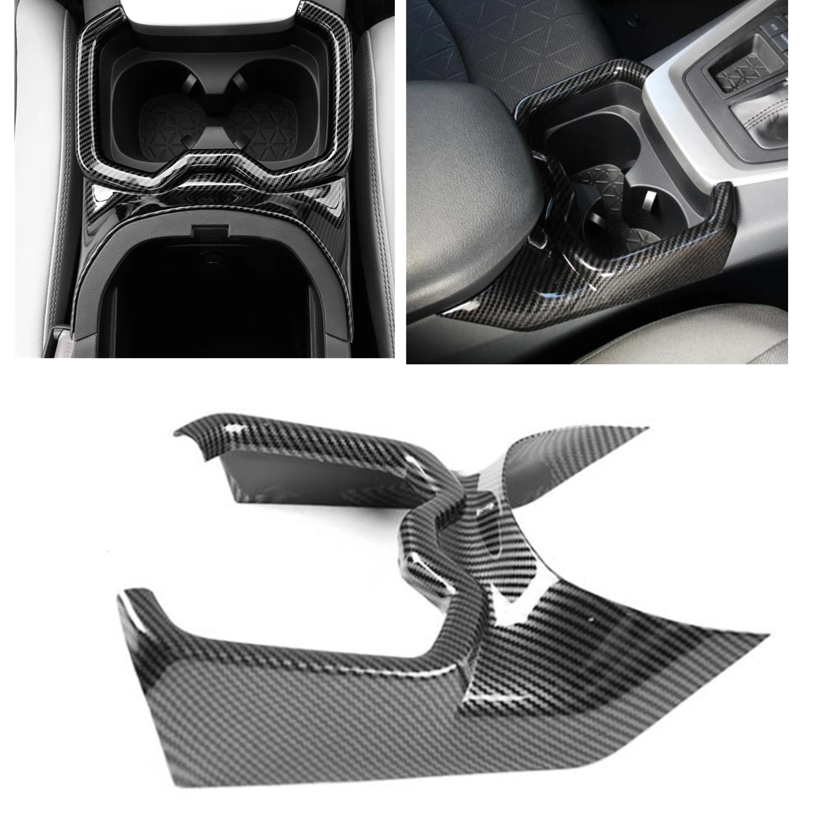 

Carbon Fiber Look Interior Front Gear Shift Panel Drinks Water Cup Holder Cover Trim For Toyota RAV4 RAV-4 2019-2023