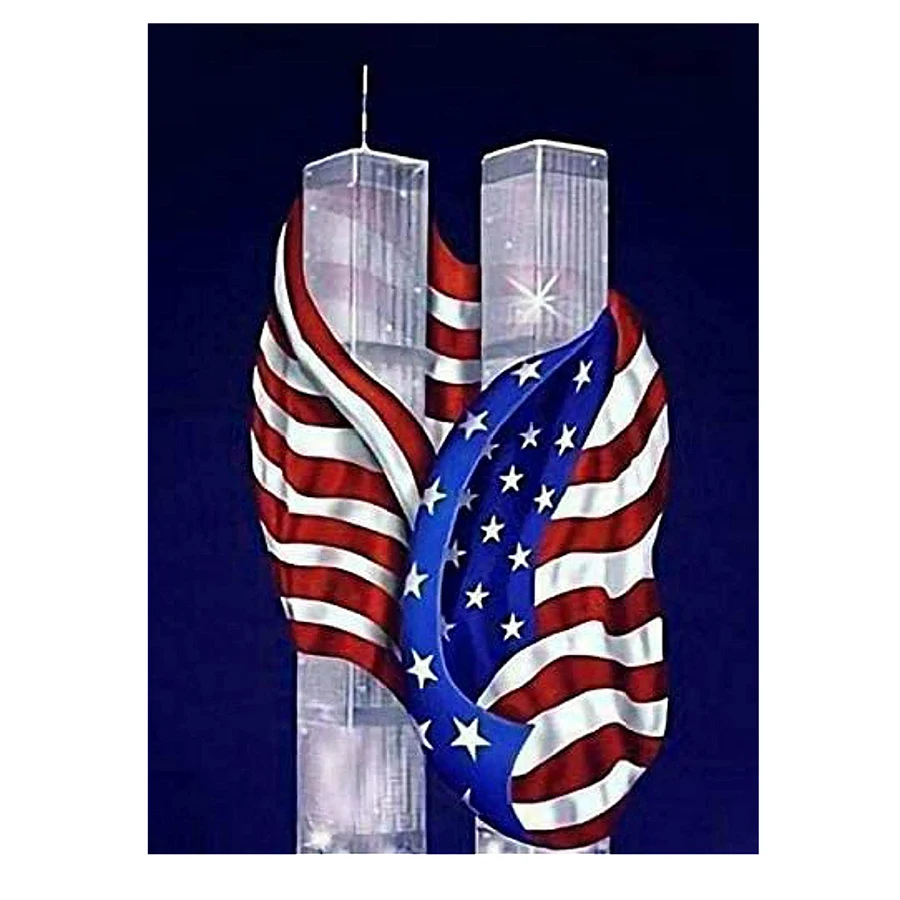 5D Diy Diamond Painting Full Mosaic American Flag Twin Tower Needlework 3D Cross Stitch Diamond Embroidery Rhinestone Gift