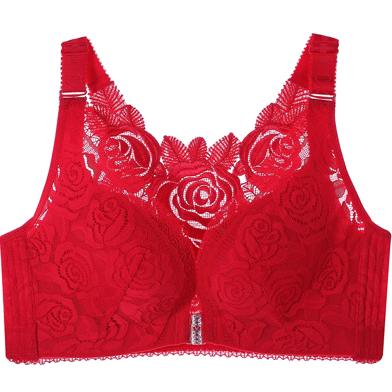 

Plus size bra front buckle rose beautiful back plus size bra, ladies underwear gathering, no steel ring top support bra