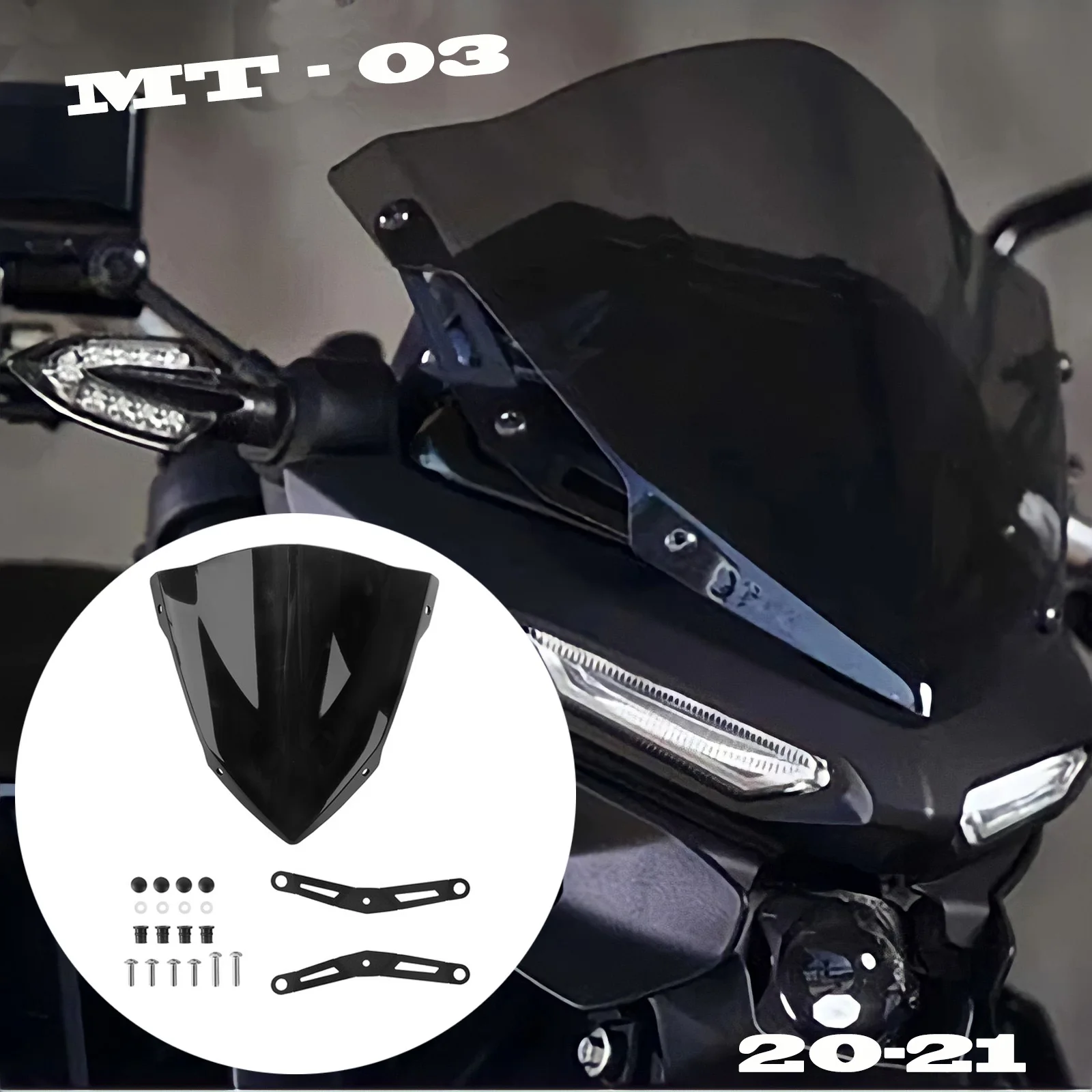 Fits for Yamaha Mt-03 Mt03 Mt 03 2020 2021 Mt25 Mt 25 Mt-25 2020 2021 Aluminum Windshield Deflector Kit for Motorcycle