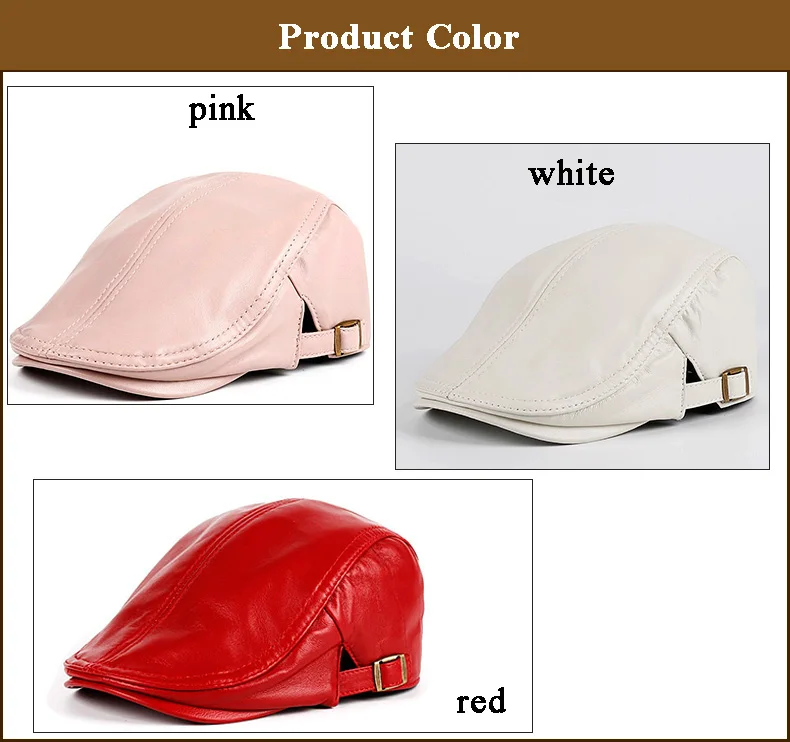 Frühling Frauen/Männer Echtes Leder Dünne Baskenmütze Hüte Damen Koreanische Mode Boina Rosa/Rot/Weiß Kappen Mujer casual Casquette – Detail 2
