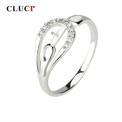 CLUCI Silver 925 Zircon Gold Pearl Ring Mounting Jewelry for Women Engagement 925 Sterling Silver Geometric Rings SR1005SB
