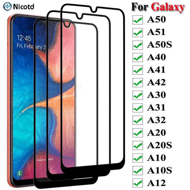 3Pcs Full Cover Tempered Glass For Samsung Galaxy A42 A41 A40 A50 A51 A50s A30 A30s A31 A32 A20 A20s A21s A10 A10s A12 A01 Core