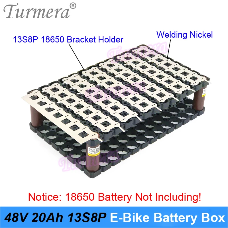 Turmera 48V 20Ah E-Bike Battery Storage Box with Handdle 13S8P 18650 Battery Holder Bracket 13S 15A BMS for 52V Electric Car Use