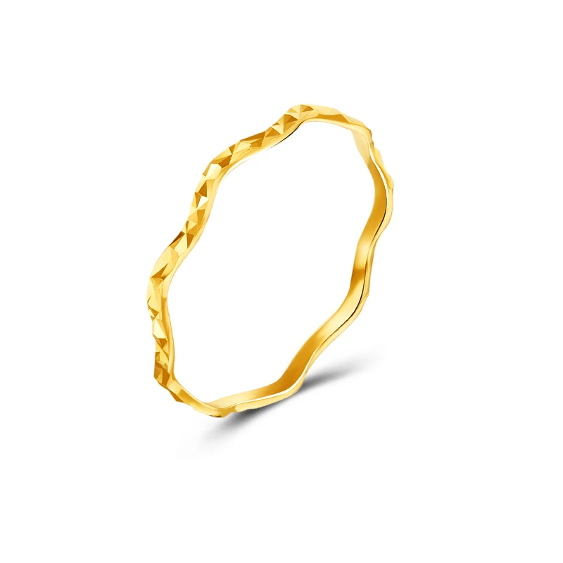 Pure 24K Yellow Gold Ring Women 999 Gold Water Ripple Ring Band