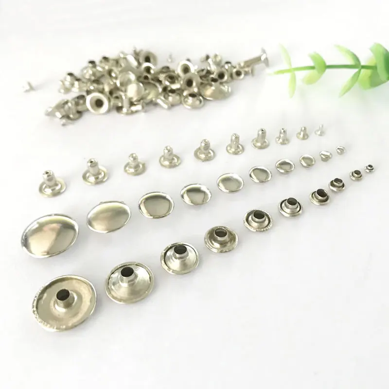 100sets 3-10mm Metal Double Cap Rivets Studs Round Rivet for Leather Craft Bag Belt Clothing Garment Shoes Pet Collar Decor