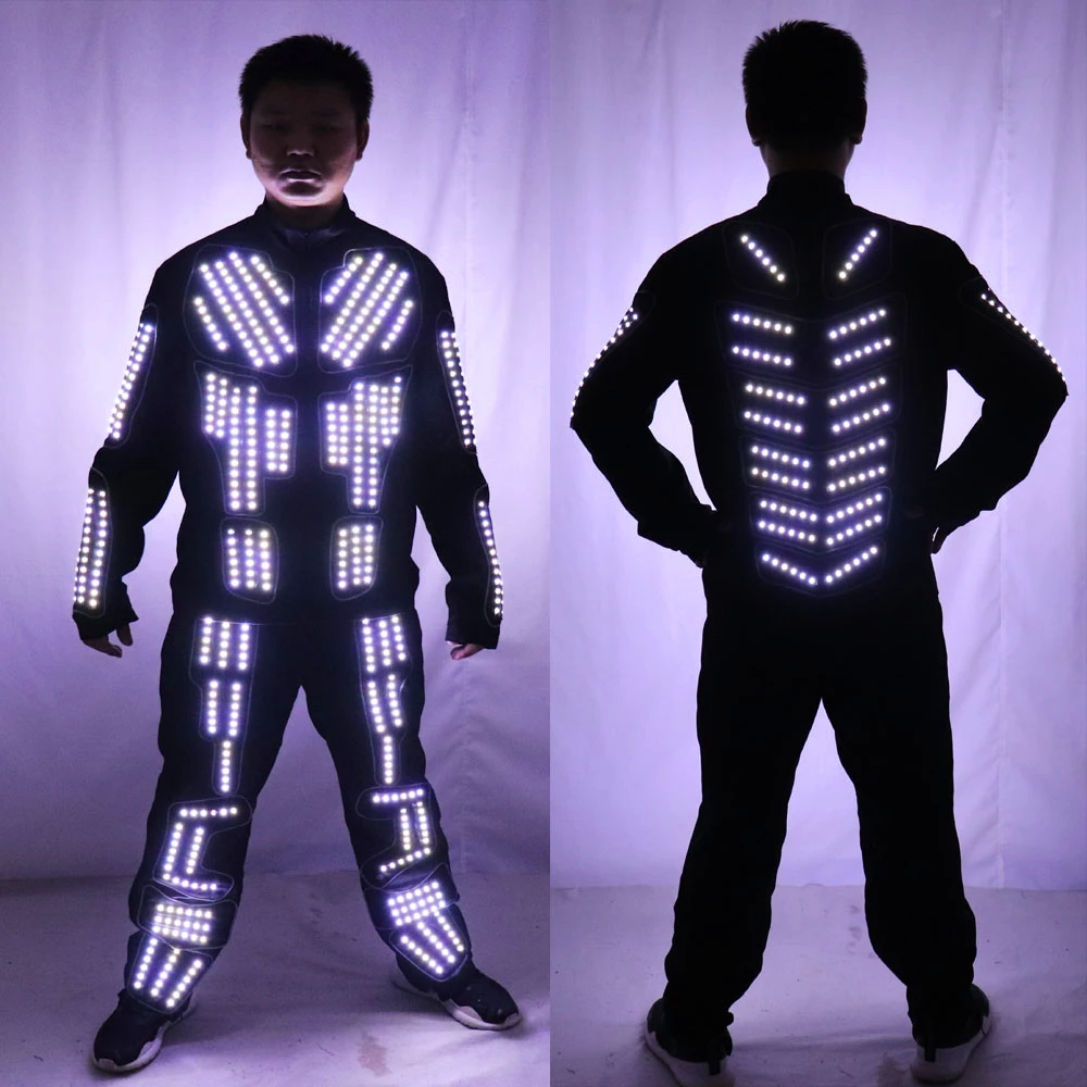 

Tron LED костюм Traje костюм робота из светодиодов одежда светящийся танцевальный костюм один Цвет Строб программы дистанционного Управление LED костюм