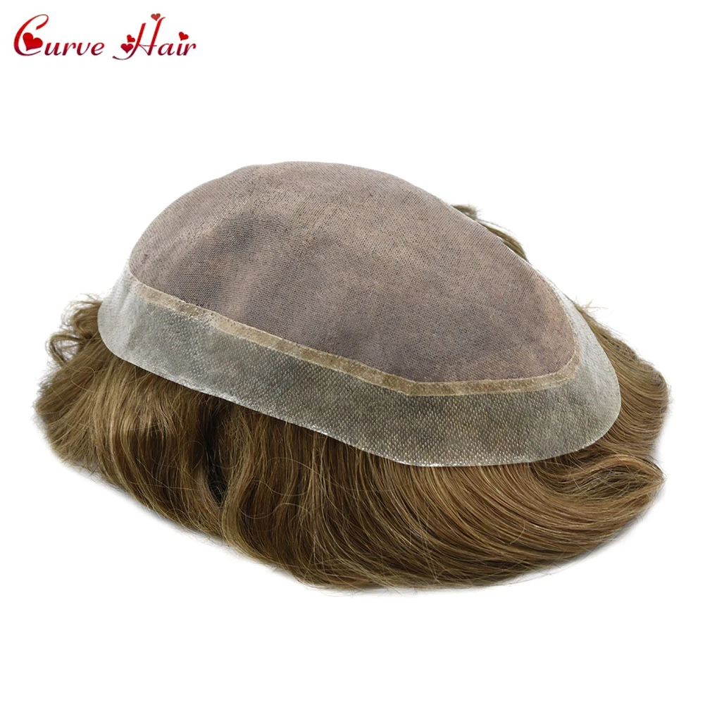 

Fine Mono Mens Toupee Very Light Brown Ash Blonde Color Hairpieces Front Lace Remy Human Hair Replacement Systems Skin Wigs