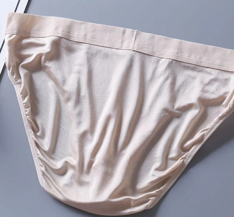 Men\'s 100% real silk thin type briefs panties Underwear Lingerie plus size M L XL 2XL 3XL 1067