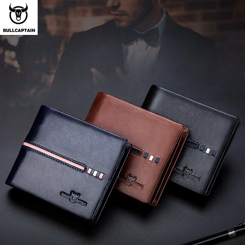 BULLCAPTAIN Genuine Leather Wallet Male Brand Designer Business Wallet Multi-function Storage Purse Rfid Card Package Wallet Men