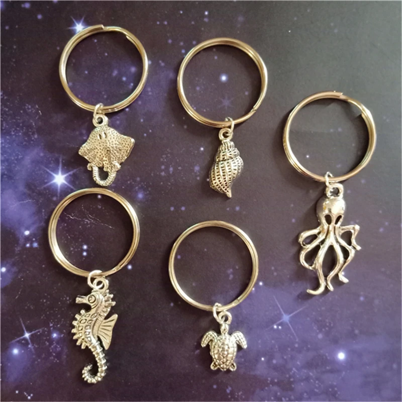 5pcs/lot Animal Keychain Handmade Jewelry Gothic Keychain Ocean Jewelry Gift Octopus Sea Turtle Keychain Summer Beach Jewelry