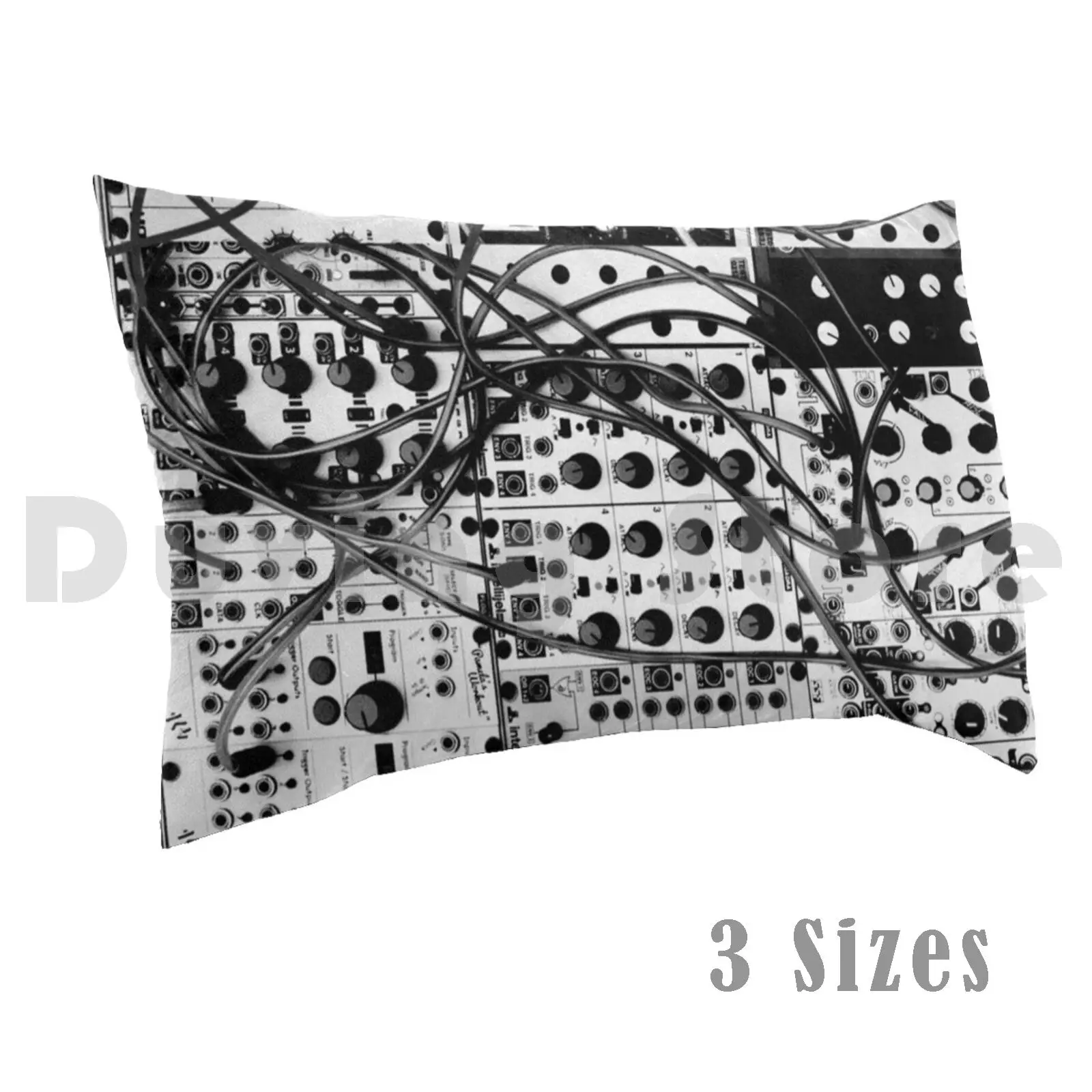 Analog Synthesizer Modular System-Black And White Illustration Pillow Case Printed 50x75 Synthesizer Modular