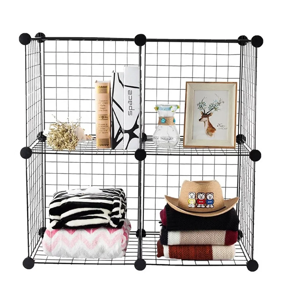 Multifunctional Black Metal 35x35cm Mesh Combination Storage DIY Cube Wardrobe And Modular Shelf Net Wire Mesh Shelf excellently