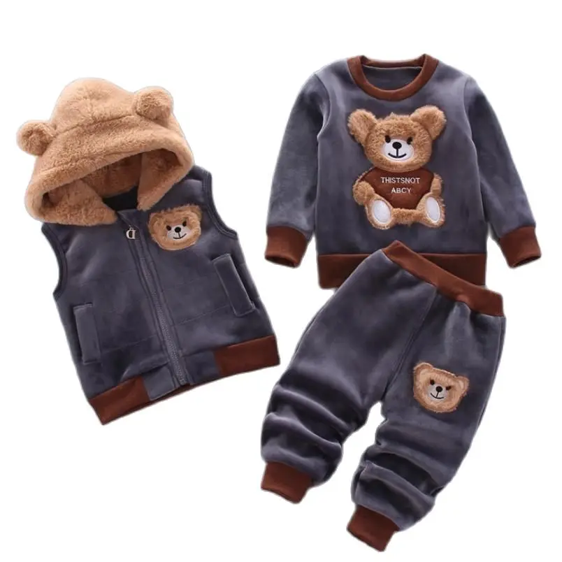 2023 new autumn/Winter baby boys lamb warm clothing set suit kid thickening clothes set children Korean 2 pieces