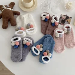 Cute Thick Coral Fleece Socks Women Winter Warm Short Socks Non-slip Balls Socks Female Home Floor Calcetine