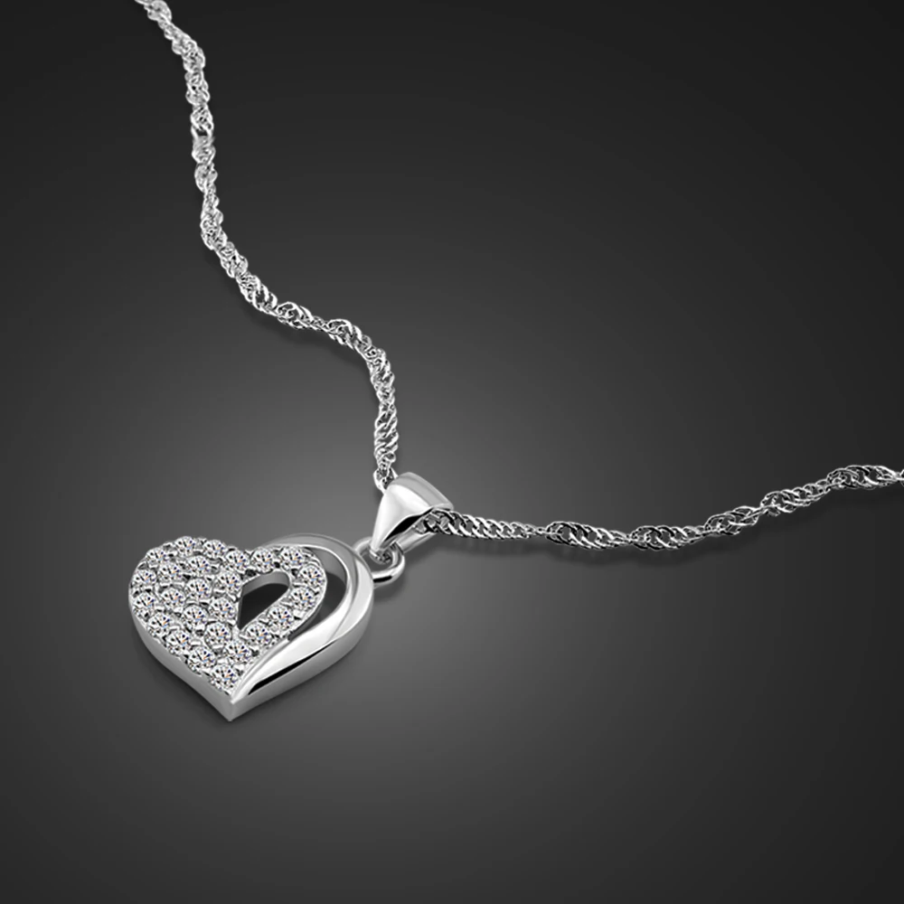 Fashion Choker Shine Zircon Heart Shaped Pendant Necklace for Women 925 Sterling Silver Jewelry Anniversary Party Bridal Chain