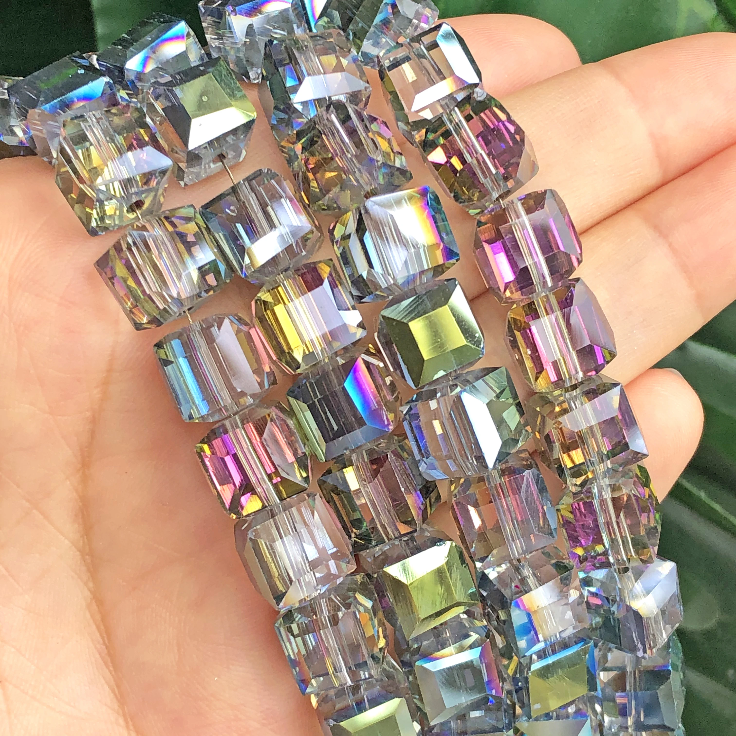 High Quality Fuchsia Green Multicolor Cube Austrian Crystal Glass Square Loose Spacer Beads For Jewelry Making DIY Accessories