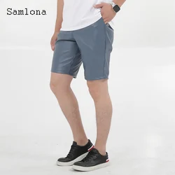 Samlona Plus Size Men's Faxu Pu Leather Shorts Blue Red Comfy Short Pants 2024 Summer New Sexy Fashion Stand Pocket Shorts Homme