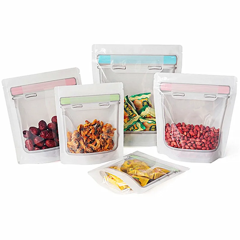 100pcs/Lot Resealable Household Plastic Zip Lock Bags Snacks Fruit Vegetables Meat Fridge Fresh Gifts Packaging Pouches